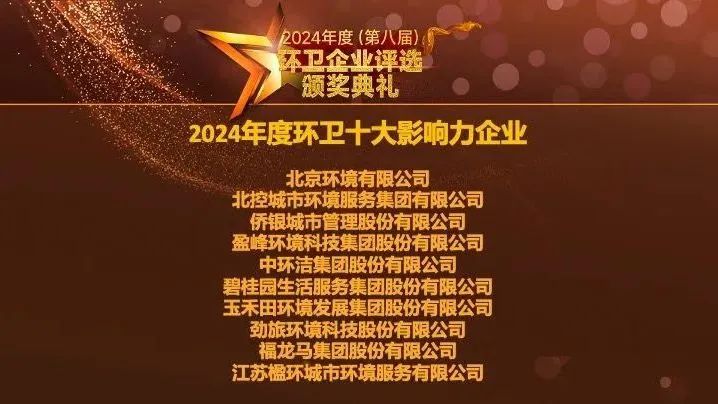 連續五年登榜丨盈峰環境榮膺“2024年度環衛十大影響力企業”